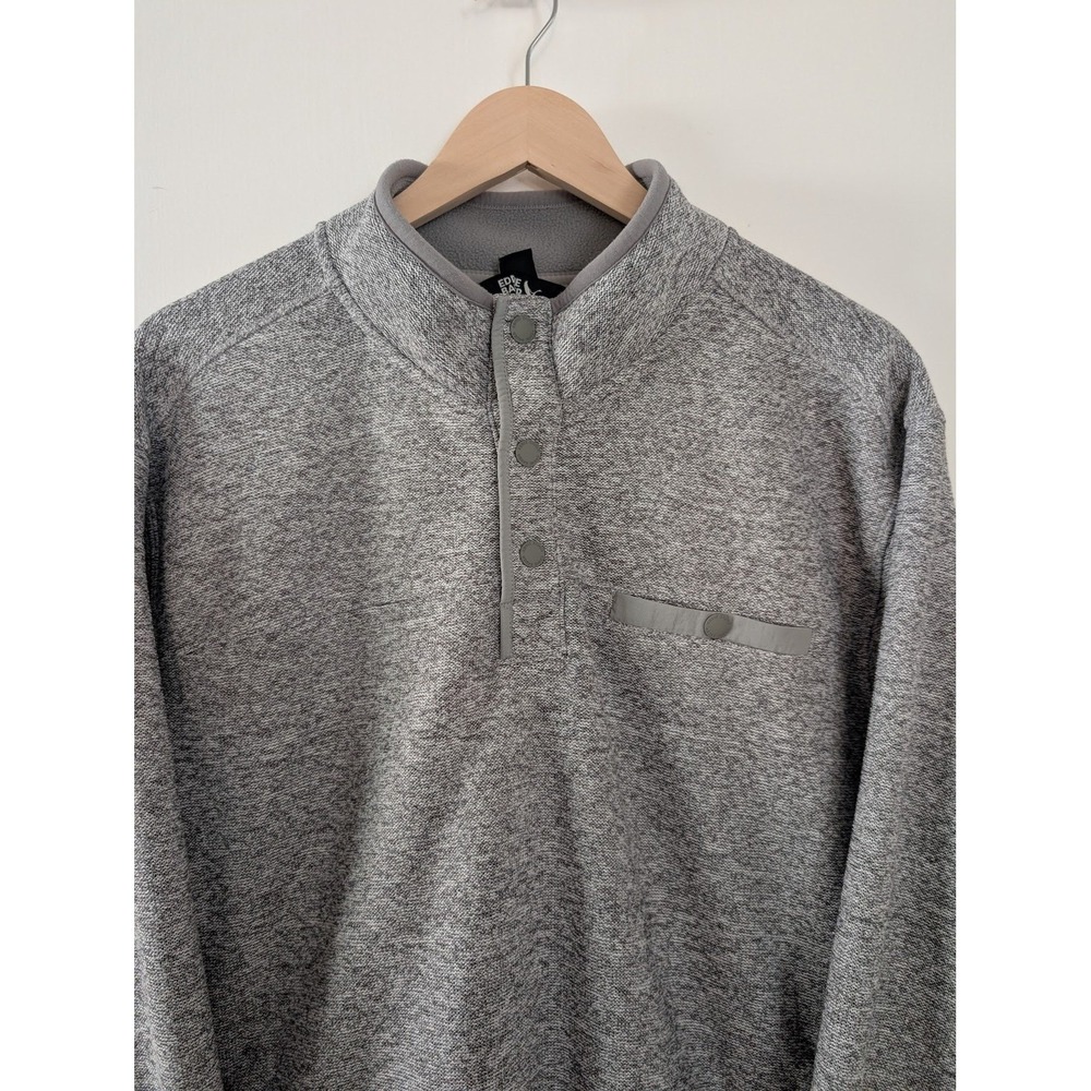 Eddie Bauer Mens XL Gray Fleece Quarter Henley Pullover Snap Buttons Sweater